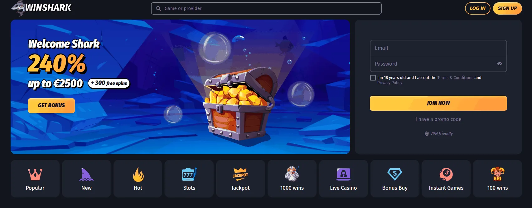 Winshark casino offers Winshark EU online casino homepage